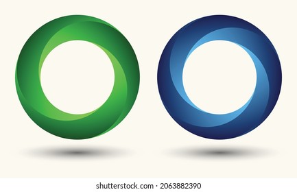 Colored circles with swirl segments. Abstract infinite circle green and blue color. Letter O symbol or icon or logo.