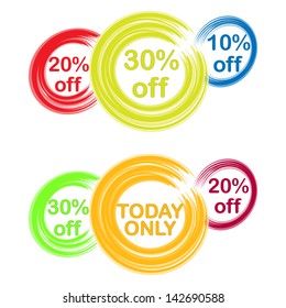 colored circles with text and discounts painted with brush