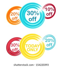 colored circles with text and discounts painted with brush winter edition