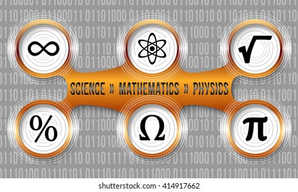 Colored circular object and six physics icons