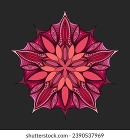 Colored circular pattern in the form of a mandala on a black background. Mehendi Tattoo Ornament Mandala Design.  Coloring book page. Vector illustration.