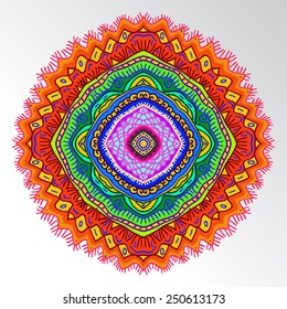 Colored circular pattern  on a gradient gray  background. Hand drawn.