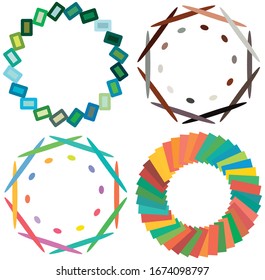 Colored circular and radial abstract mandalas, motifs, decoration design elements. Generative geometric and abstract art shapes