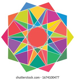 Colored circular and radial abstract mandalas, motifs, decoration design elements. Generative geometric and abstract art shapes