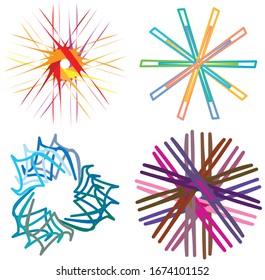 Colored circular and radial abstract mandalas, motifs, decoration design elements. Generative geometric and abstract art shapes