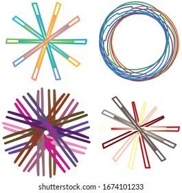 Colored circular and radial abstract mandalas, motifs, decoration design elements. Generative geometric and abstract art shapes