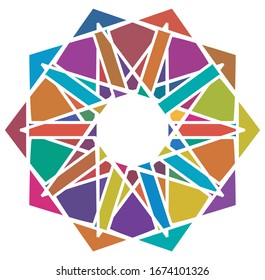 Colored circular and radial abstract mandalas, motifs, decoration design elements. Generative geometric and abstract art shapes