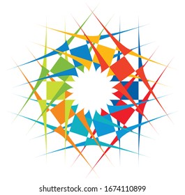 Colored circular and radial abstract mandalas, motifs, decoration design elements. Generative geometric and abstract art shapes