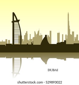 Colored cityscape of Dubai with text, Vector illustration