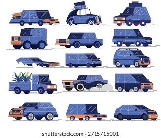 Iconos clásicos coloreados del coche y del vehículo 3D