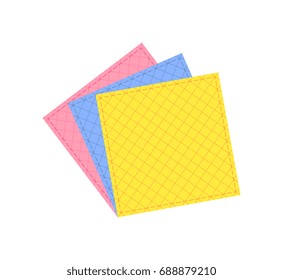 Colored cleaning cloths isolated icon in flat style. House cleaning tool, housework supplies vector illustration