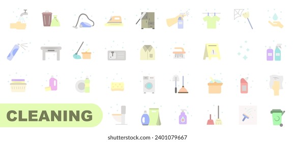 Colored cleaning company symbol icons. Vector set of linear icons on the theme of cleaning. Cleaning icons. EPS 10.