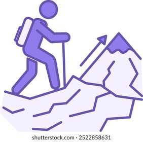 Colored Climb Icon. Vector Icon. Mountaineer Climbing Hard-to-reach Mountain. Sports and Active Leisure. Adventure and Tourism Concept