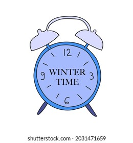 Colored clock with the inscription Winter time. Vector illustration for printing on a postcard, textiles, poster, cover.
