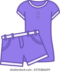 Colored Clothes Icon. Vector Illustration. Women's T-Shirt and Shorts. Items Worn by People. Fashion Concept