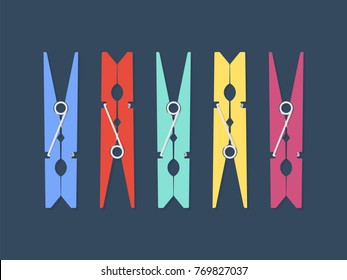 Colored clothespins set. Vector illustration in flat style