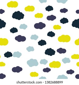 Colored clouds on white background vector seamless pattern design. For kids room or textile . Cloudy sky texture