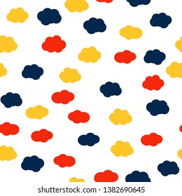 Colored clouds on white background vector seamless pattern design. For kids room or textile . Cloudy sky texture