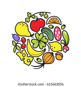 colored clover logo with food