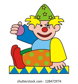 colored clown with ball, vector icon