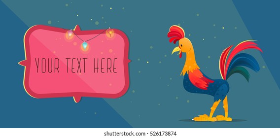 Colored cock. New Year greeting card.Christmas vector illustration. The symbol of the new year 2017. Cartoon characters