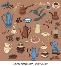 Colored coffee collection hand drawn illustration, excellent vector illustration, EPS 10