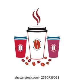 Colored coffee cups illustration for cafe branding projects.