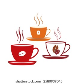 Colored coffee cups illustration for cafe branding projects.