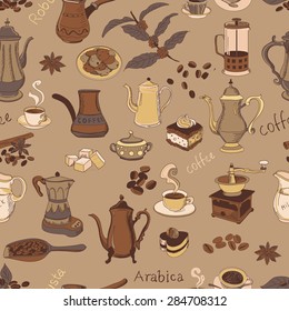 colored coffee seamless pattern, excellent vector illustration, EPS 10