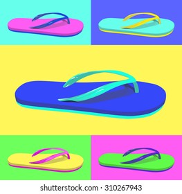 colored collage of summer flip flops. vector