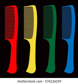 Colored combs on a black background. Vector illustration