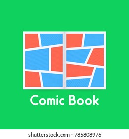 colored comic book on green background. concept of story strip with superheroes in paperback or retro super hero novel for kids. simple flat style trend modern logotype graphic art design illustration