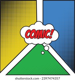 Colored comic book page with halftone effect and bubble chat Vector illustration