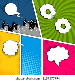 Colored comic pages with halftone effects