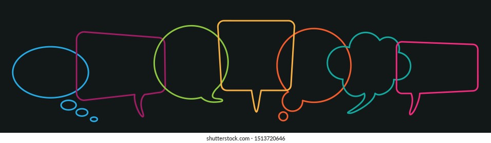 Colored communication bubbles on the black background. Eps 10 vector file.