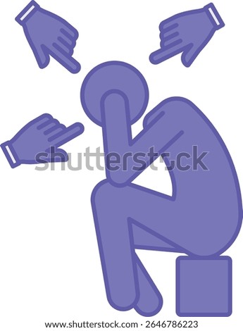 Colored Complexes Icon. Vector Illustration. Insecurity Imposed By Society. Upset Man Sitting With Head In Hands. Human Fingers Pointing At Anxious Man. Concept Psychology