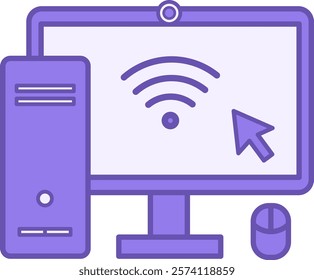 Colored Computer Icon. Vector Icon. System Unit, Monitor, Internet, and Computer Mouse. Office Concept