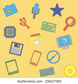 Colored computer vector seamless pattern. Web icon set.