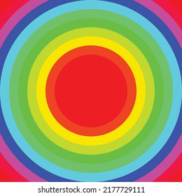 Farbige, konzentrische Kreise bilden den Regenbogenhintergrund. Grafik mit radialem Streifenmuster.stylischer Hintergrund für Stoff, Umhüllung, Verpackungspapier, Tapete.