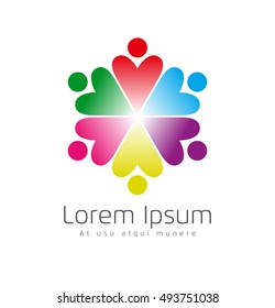 Colored conceptual and abstract logo of a group of people during a business meeting in an enterprise