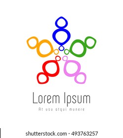 Colored conceptual and abstract logo of a group of people during a business meeting in an enterprise. Expansion concept