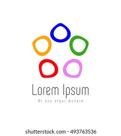 Colored conceptual and abstract logo of a group of people during a business meeting in an enterprise. Expansion concept