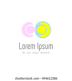 Colored conceptual and abstract logo of two persons meeting or dancing together