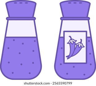 Colored Condiments Icon. Vector Illustration. Glass Bottles with Salt and Pepper. Food, Seasoning. Fast Food Concept