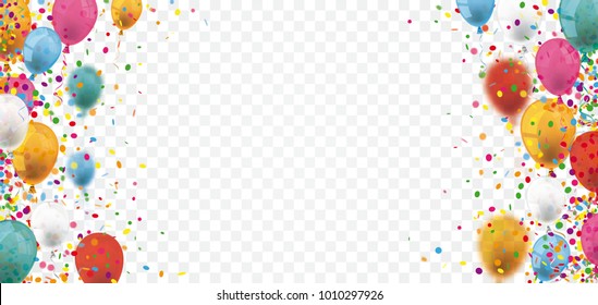 Colored confetti and balloons on the checked background. Eps 10 vector file.