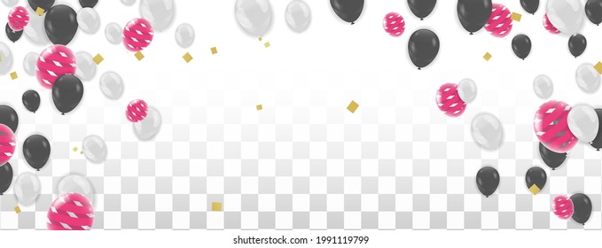 Colored confetti and balloons on the checked background. Eps 10 vector