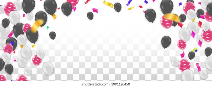 Colored confetti and balloons on the checked background. Eps 10 vector