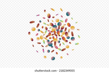 Colored Confetti Decoration Transparent Background. Unicorn Christmas Circle Banner. Flying Card. Rainbow Independence Pattern.