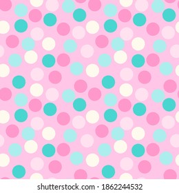 colored confetti dots on pink background repeating pattern. Use as decorative template for holidays, celebration events