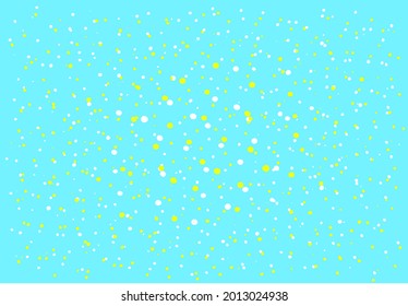colored confetti of dots. vector texture, a set of yellow and white dots of different sizes, large in the center, small at the edges, are located on a blue background. explosion effects, textured 
